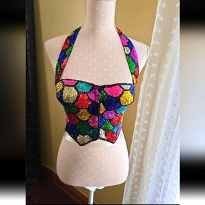 Colorful Sequin Halter Top
